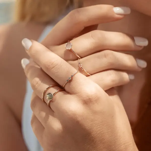 Leaf Jewelry Ring Gorgeous Gems, Blue Mix, 18 K Rosegold Vergoldet, Gr.50