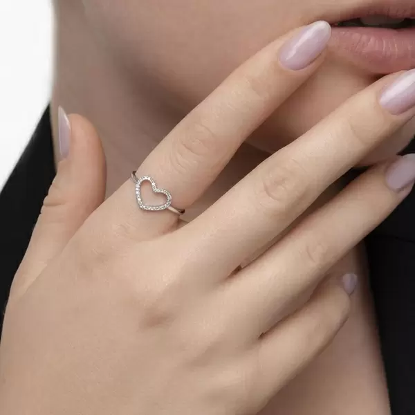 Leaf Jewelry Ring Herz Mit Diamanten, 18 K Weißgold