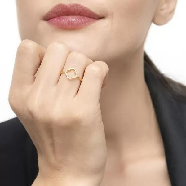 Leaf Jewelry Ring Kleeblatt Mit Diamanten, 18 K Gelbgold