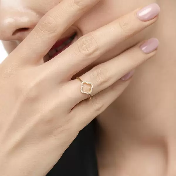 Leaf Jewelry Ring Kleeblatt Mit Diamanten, 18 K Gelbgold