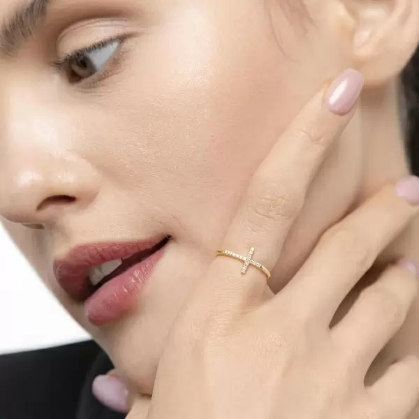 Leaf Jewelry Ring Kreuz Mit Diamanten, 18 K Gelbgold