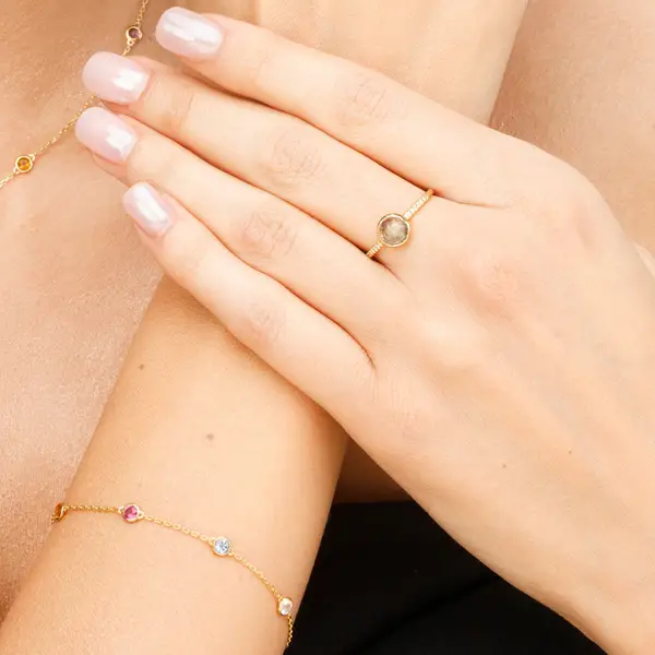 Leaf Jewelry Ring Labradorit Mit Diamanten, 14K Gelbgold