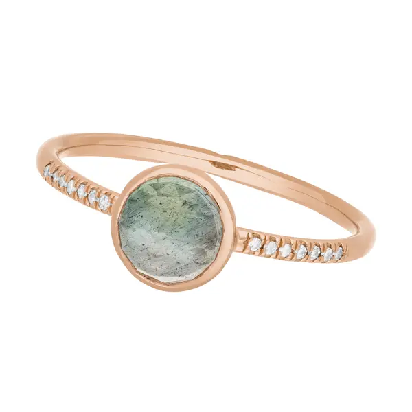 Leaf Jewelry Ring Labradorit Mit Diamanten, 14K Rosegold