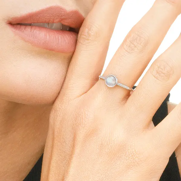 Leaf Jewelry Ring Labradorit Mit Diamanten, 14K Weißgold