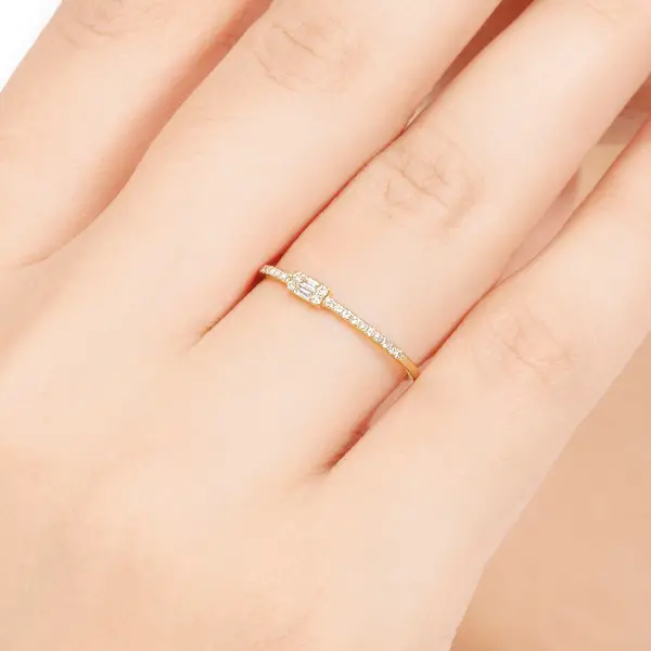 Leaf Jewelry Ring Mit Diamanten, Tiny Baguette, 14K Gelbgold