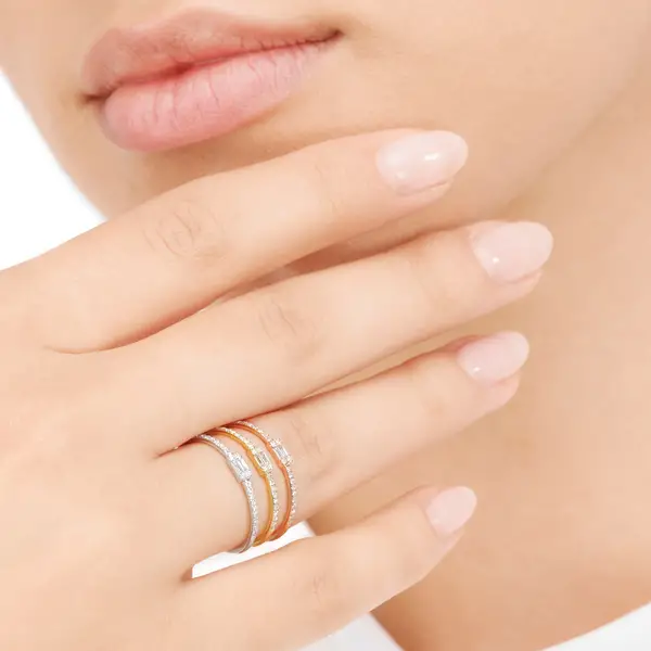 Leaf Jewelry Ring Mit Diamanten, Tiny Baguette, 14K Gelbgold