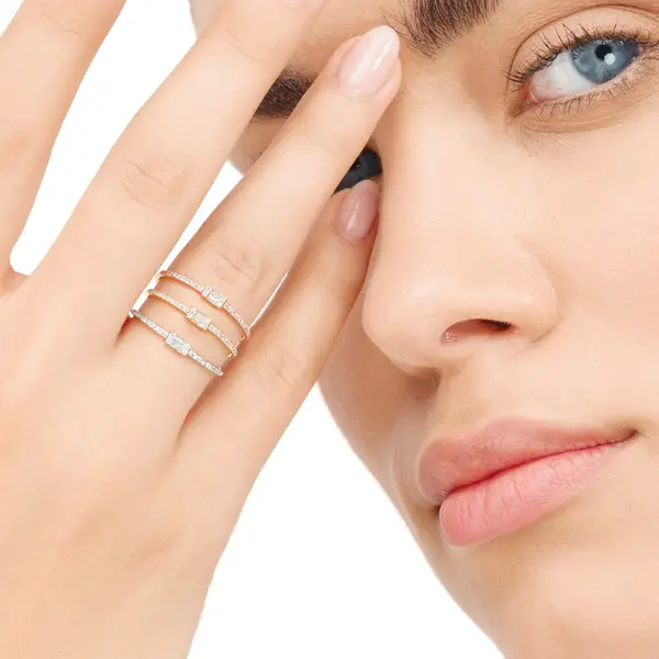 Leaf Jewelry Ring Mit Diamanten, Tiny Baguette, 14K Gelbgold