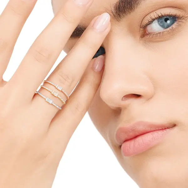 Leaf Jewelry Ring Mit Diamanten, Tiny Baguette, 14K Rosegold