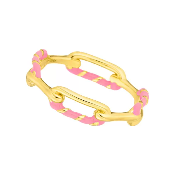 Leaf Jewelry Ring Neon Twist, 18 K Gelbgold vergoldet, pink, Gr.54