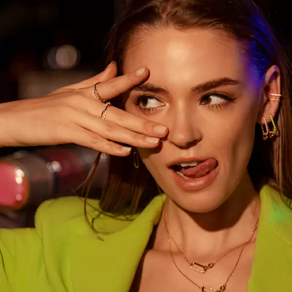 Leaf Jewelry Ring Neon Twist, 18 K Gelbgold Vergoldet, Weiss, Gr.54