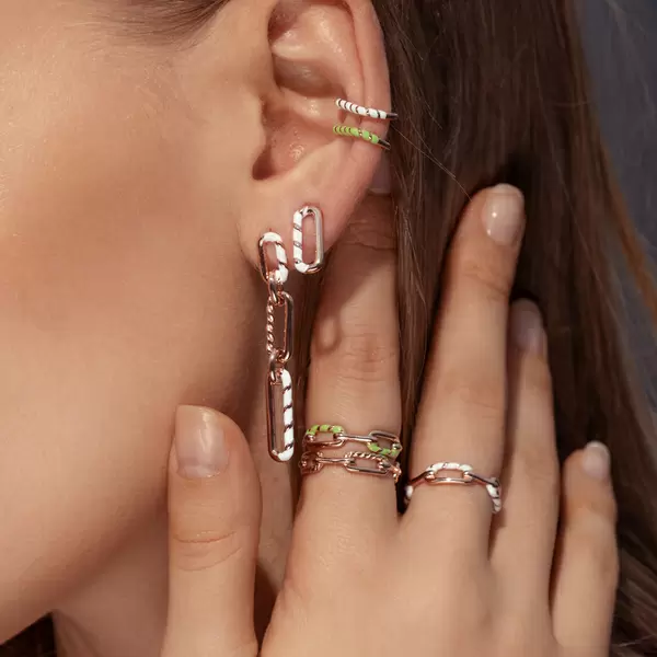 Leaf Jewelry Ring Neon Twist, 925 Sterlingsilber, Grün, Gr.54