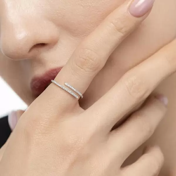 Leaf Jewelry Ring Open Mit Diamanten, 18 K Weissgold, Gr.52