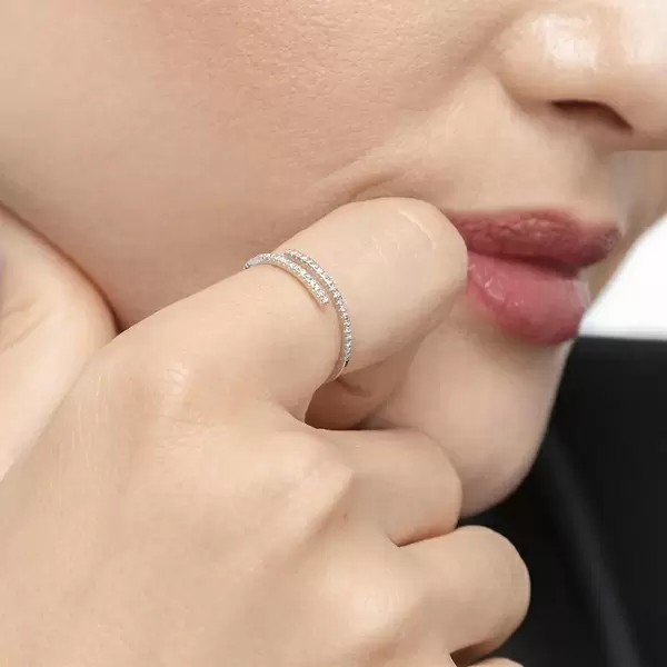 Leaf Jewelry Ring Open Mit Diamanten, 18 K Weissgold, Gr.52