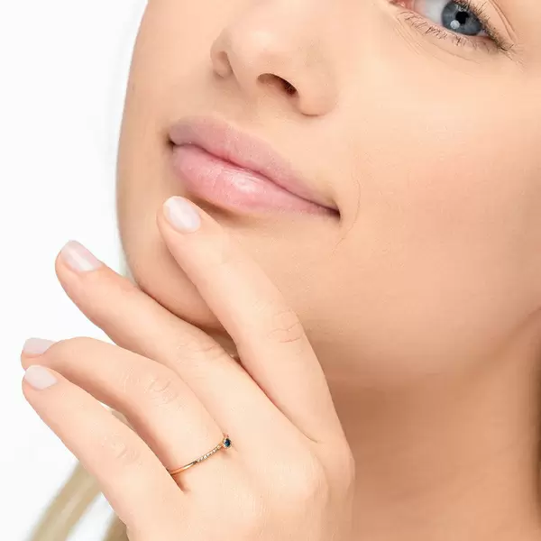 Leaf Jewelry Ring Petite, Blue Diamond, 14 K Rosegold