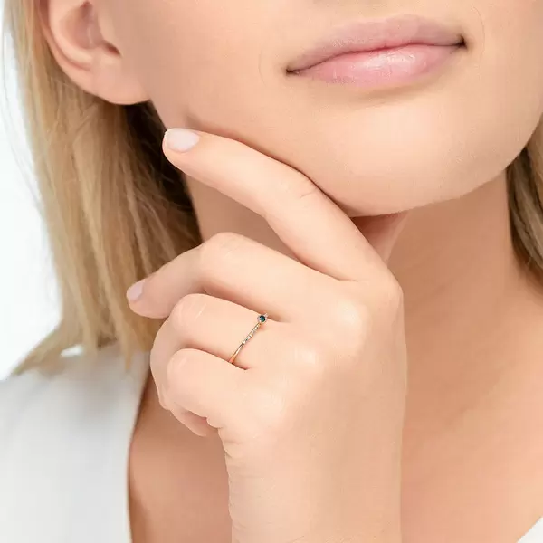 Leaf Jewelry Ring Petite, Blue Diamond, 14 K Rosegold