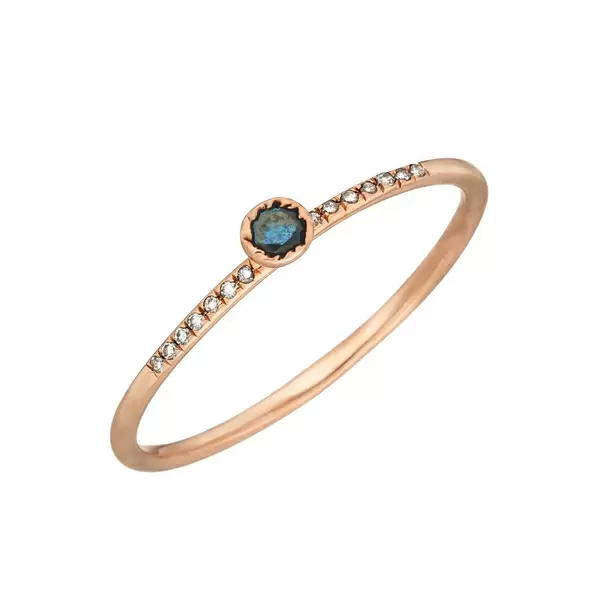 Leaf Jewelry Ring Petite, Blue Diamond, 14 K Rosegold