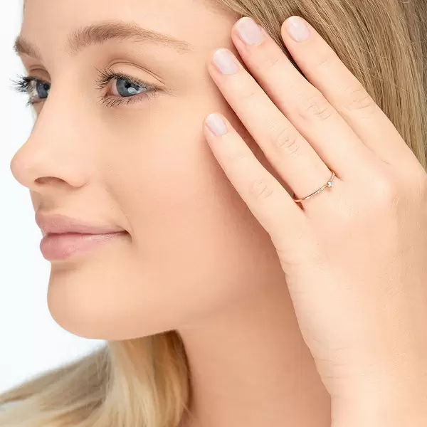 Leaf Jewelry Ring Petite, White Diamond, 14 K Gelbgold