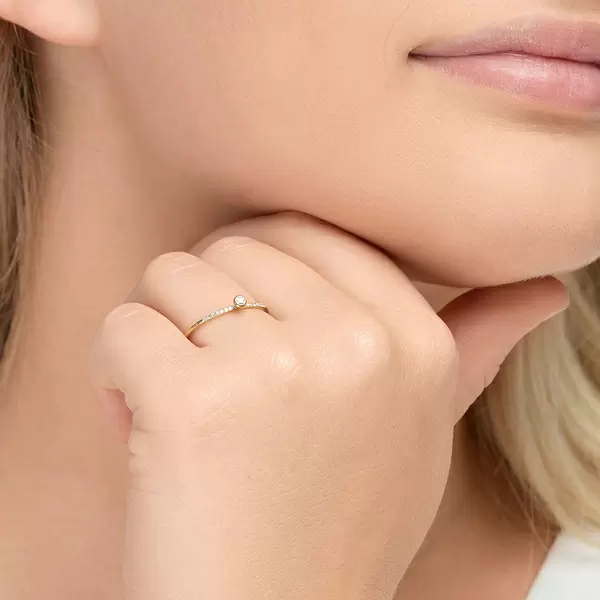 Leaf Jewelry Ring Petite, White Diamond, 14 K Gelbgold