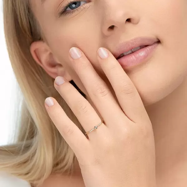 Leaf Jewelry Ring Petite, White Diamond, 14 K Rosegold