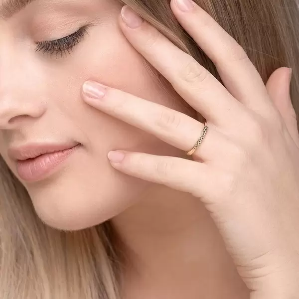 Leaf Jewelry Ring Plaid, Matt, 18 K Gelbgold Vergoldet, Gr.50