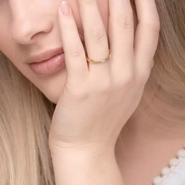 Leaf Jewelry Ring Plaid, Matt, 18 K Gelbgold Vergoldet, Gr.50