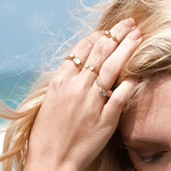 Leaf Jewelry Ring Rain Drop, Klein, 18 K Gelbgold Vergoldet, Aqua Calzedon, Größe 52