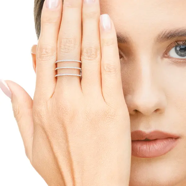 Leaf Jewelry Ring Triple Mit Diamanten, 18K Weißgold