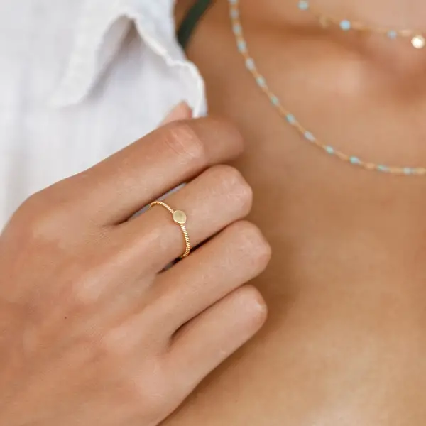 Leaf Jewelry Ring Twist Mit Plättchen, 18 K Gelbgold Vergoldet, Größe 50