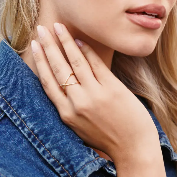 Leaf Jewelry Ring X Cross, 18 K Gelbgold Vergoldet, Größe 54