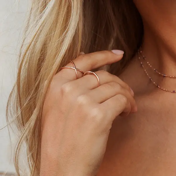 Leaf Jewelry Ring X Cross, 18 K Rosegold Vergoldet, Größe 54