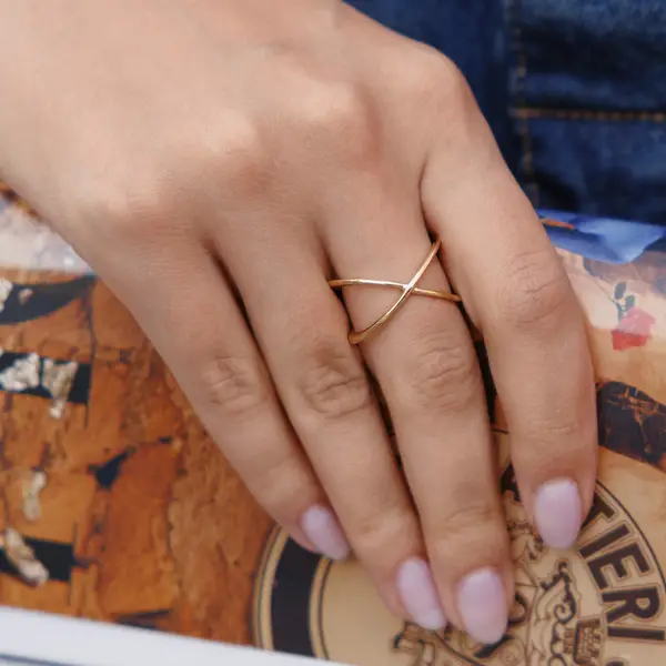 Leaf Jewelry Ring X Cross, 925 Sterlingsilber, Größe 54