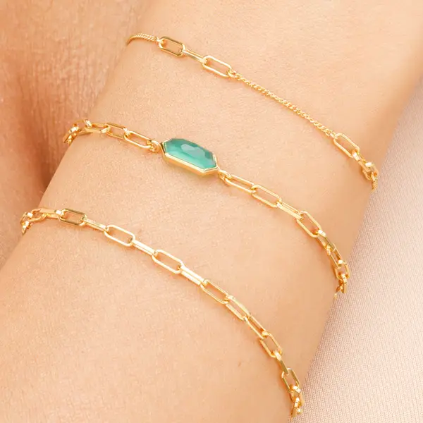 Leaf Jewelry Silber Armkette, CUBE, Grüner Achat, Rosegold