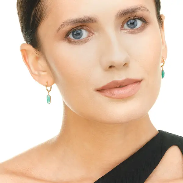 Leaf Jewelry Silber Creole, CUBE, Grüner Achat, Gelbgold