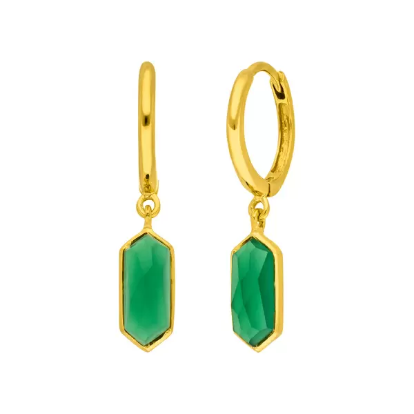 Leaf Jewelry Silber Creole, CUBE, Grüner Achat, Gelbgold