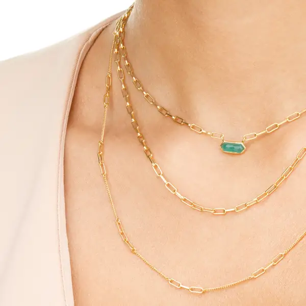 Leaf Jewelry Silber Halskette, CUBE, Grüner Achat, Gelbgold