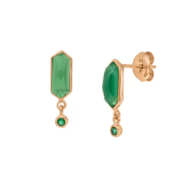 Leaf Jewelry Silber Ohrstecker CUBE, Grüner Achat, Rosegold