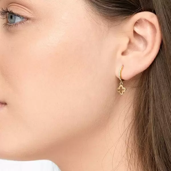 Leaf Jewelry Single Creole CLOVER/Zirkonia, 18 K Gelbgold Vergoldet