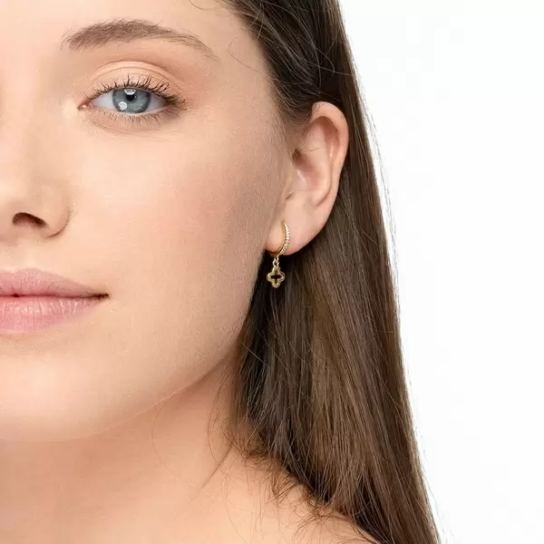 Leaf Jewelry Single Creole CLOVER/Zirkonia, 18 K Gelbgold Vergoldet