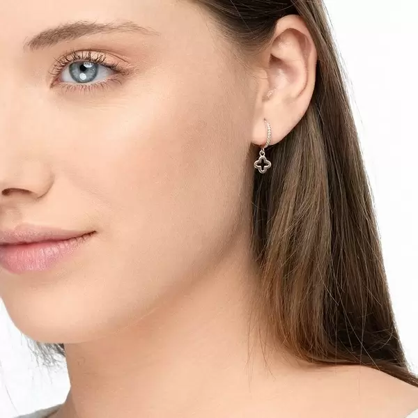 Leaf Jewelry Single Creole CLOVER/Zirkonia, 18 K Rosegold Vergoldet