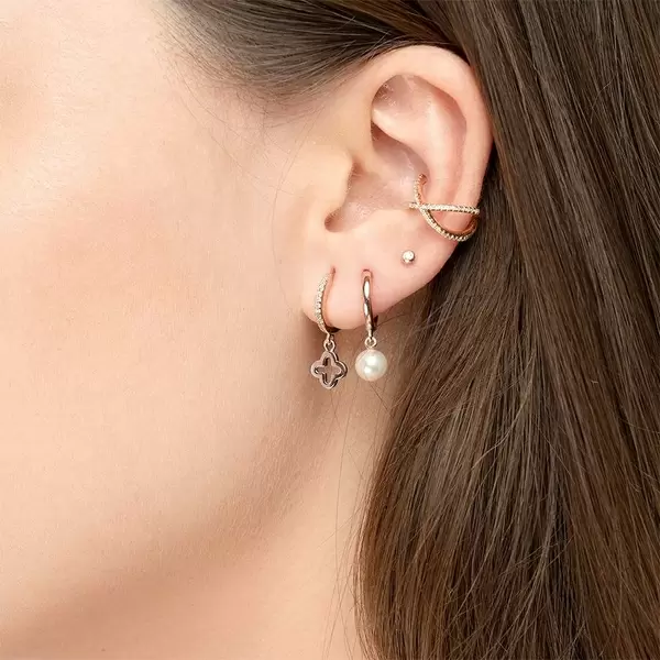 Leaf Jewelry Single Creole CLOVER/Zirkonia, 18 K Rosegold Vergoldet