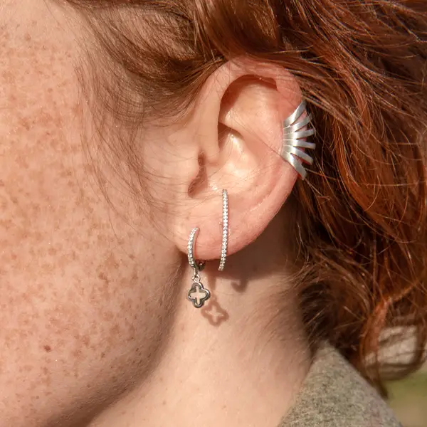 Leaf Jewelry Single Creole CLOVER/Zirkonia, 18 K Rosegold Vergoldet