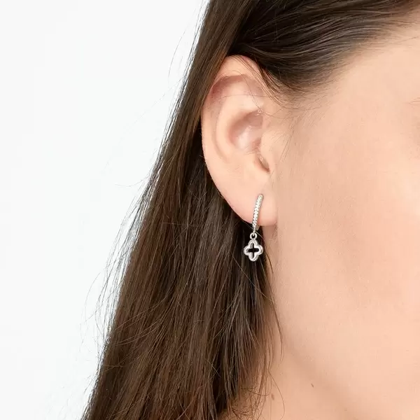 Leaf Jewelry Single Creole CLOVER/Zirkonia, 925 Sterlingsilber