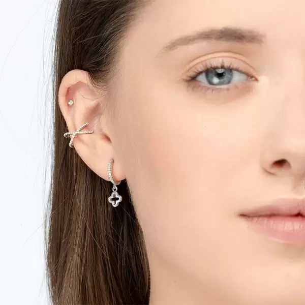 Leaf Jewelry Single Creole CLOVER/Zirkonia, 925 Sterlingsilber