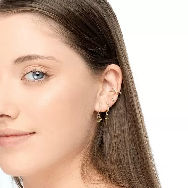 Leaf Jewelry Single Creole CROSS/Zirkonia, 18 K Gelbgold Vergoldet