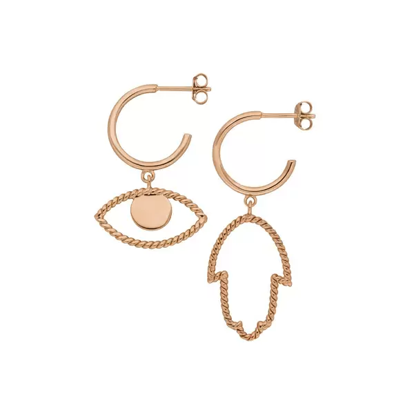 Leaf Jewelry Single Creole Evil Eye Twist, 18 K Rosegold Vergoldet