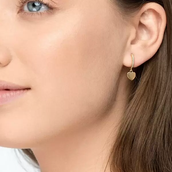 Leaf Jewelry Single Creole HEART/Zirkonia, 18 K Gelbgold Vergoldet