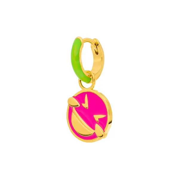 Leaf Jewelry Single Creole "LOL" EMOJI, 18 K Gelbgold Vergoldet