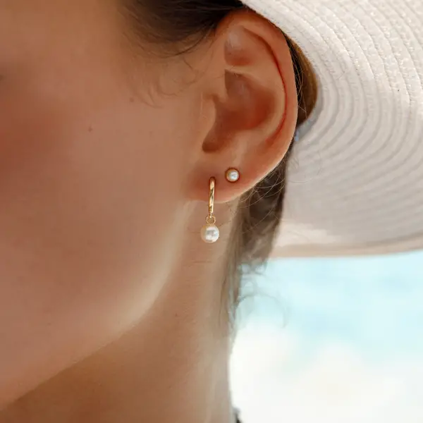 Leaf Jewelry Single Creole PEARL, 18 K Rosegold Vergoldet