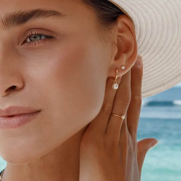 Leaf Jewelry Single Creole PEARL, 18 K Rosegold Vergoldet