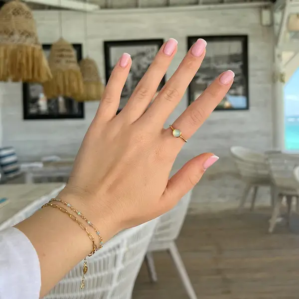 Leaf Jewelry Stacking Ring, Aqua Chalzedon, 6mm, 18 K Gelbgold Vergoldet, Gr.50